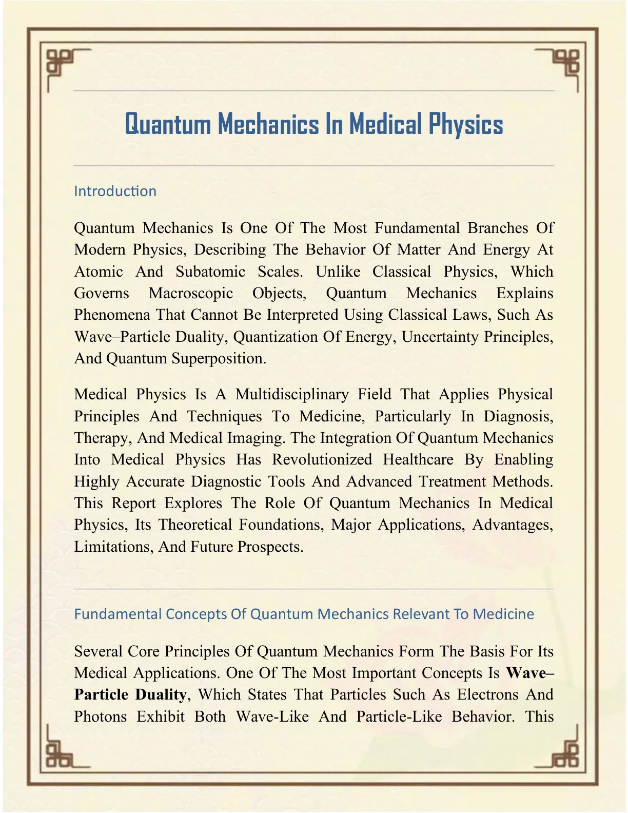 غلاف تقرير Quantum Mechanics In Medical Physics