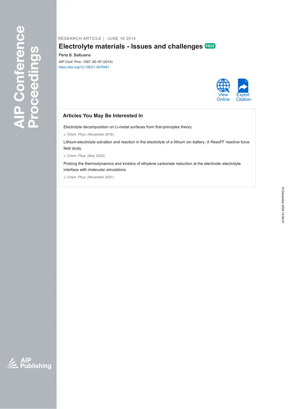 غلاف تقرير Electrolyte materials - Issues and challenges
