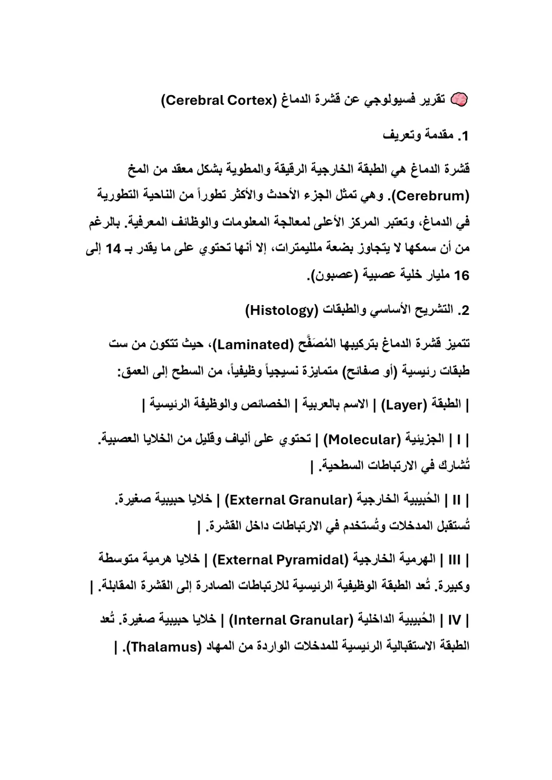 غلاف تقرير تقرير فسيولوجي عن قشرة الدماغ (Cerebral Cortex)