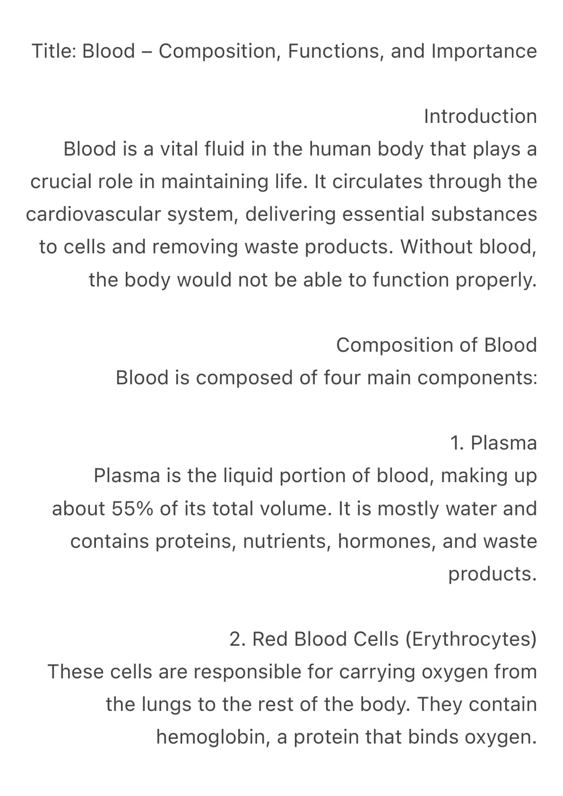 غلاف تقرير Blood Composition, Functions, and Importance