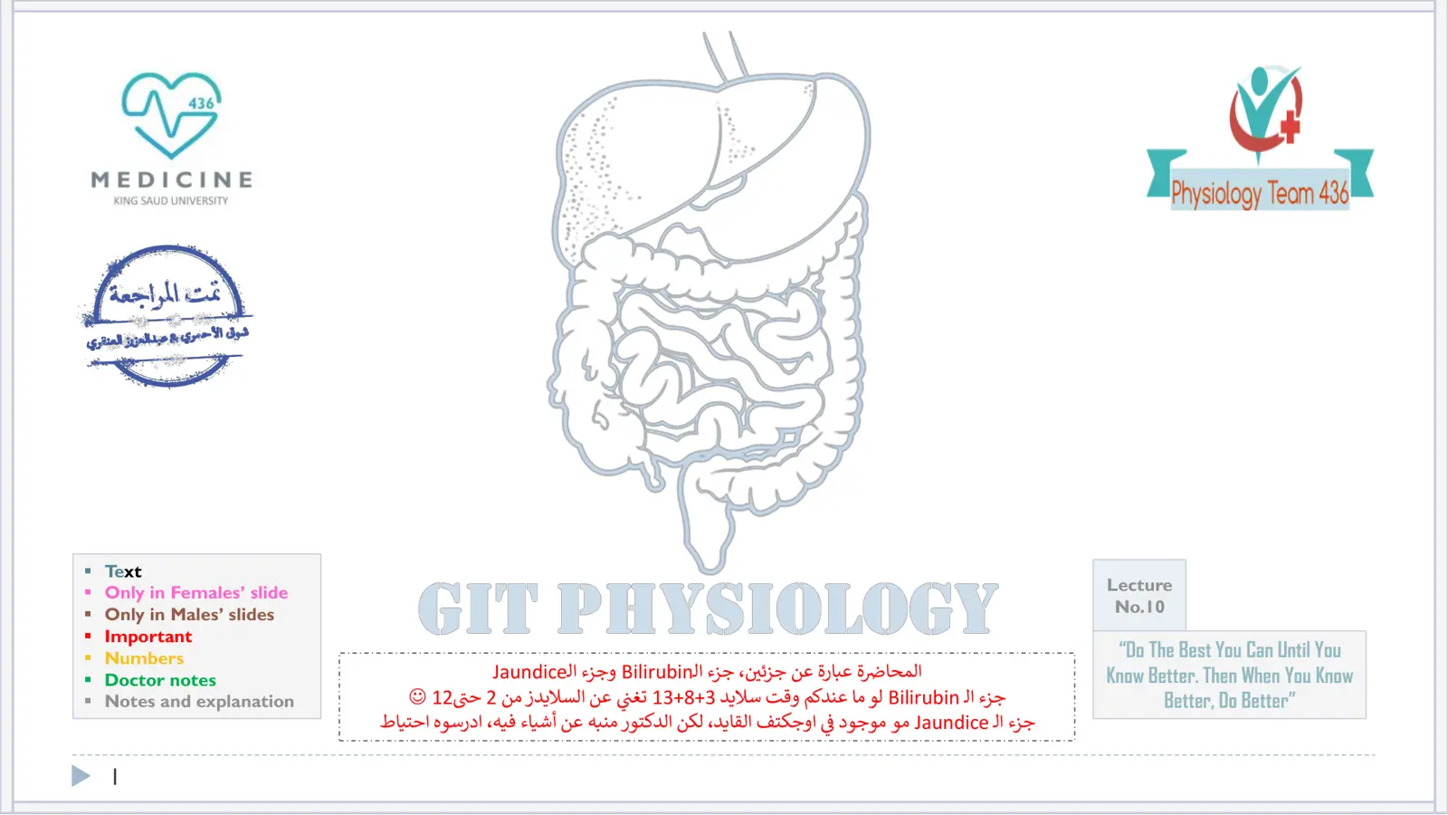 غلاف تقرير GIT Physiology - Lecture No. 10 - Bilirubin & Jaundice