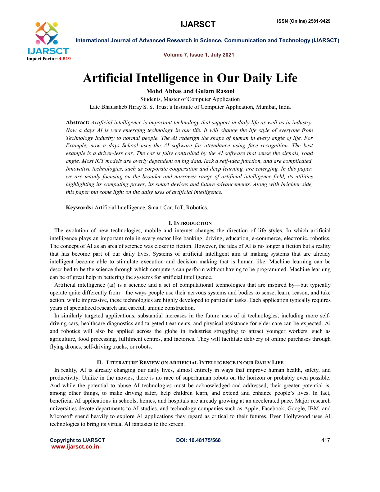 غلاف تقرير Artificial Intelligence in Our Daily Life
