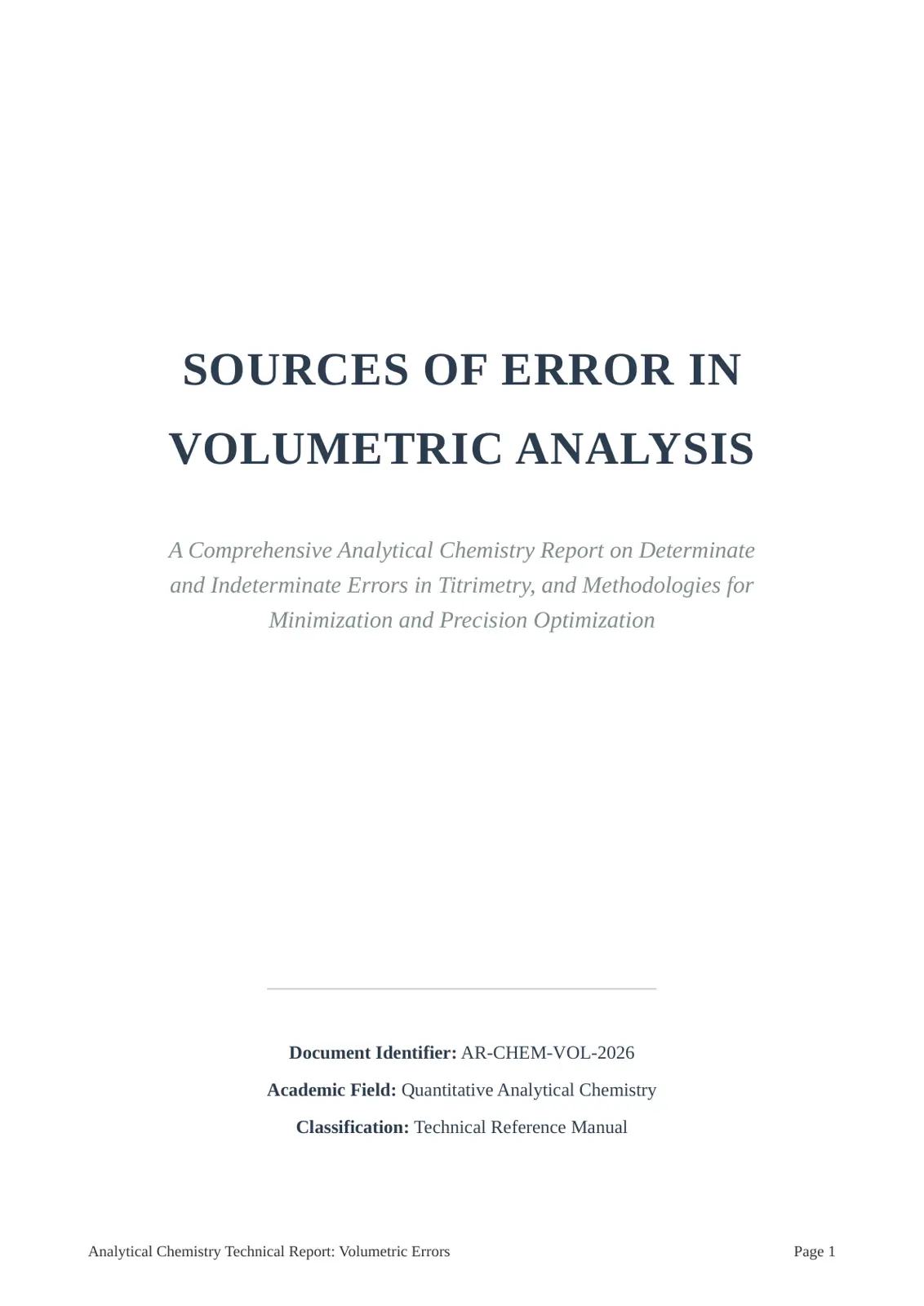 غلاف تقرير Sources of Error in Volumetric Analysis