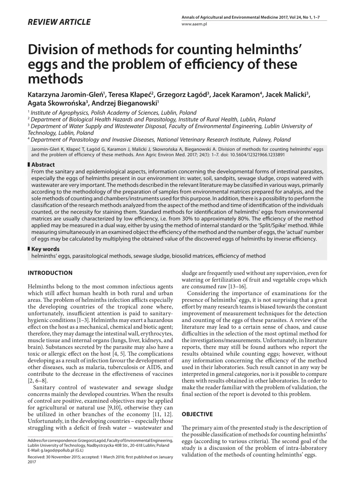 غلاف تقرير Division of Methods for Counting Helminths' Eggs
