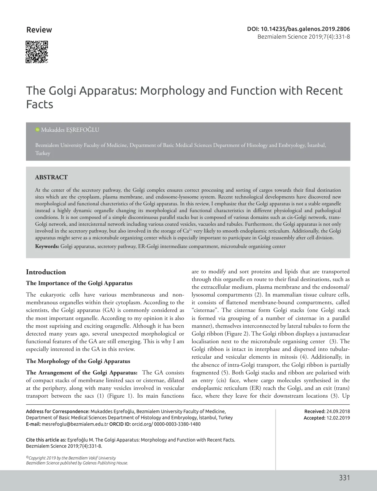 غلاف تقرير The Golgi Apparatus: Morphology and Function with Recent Facts