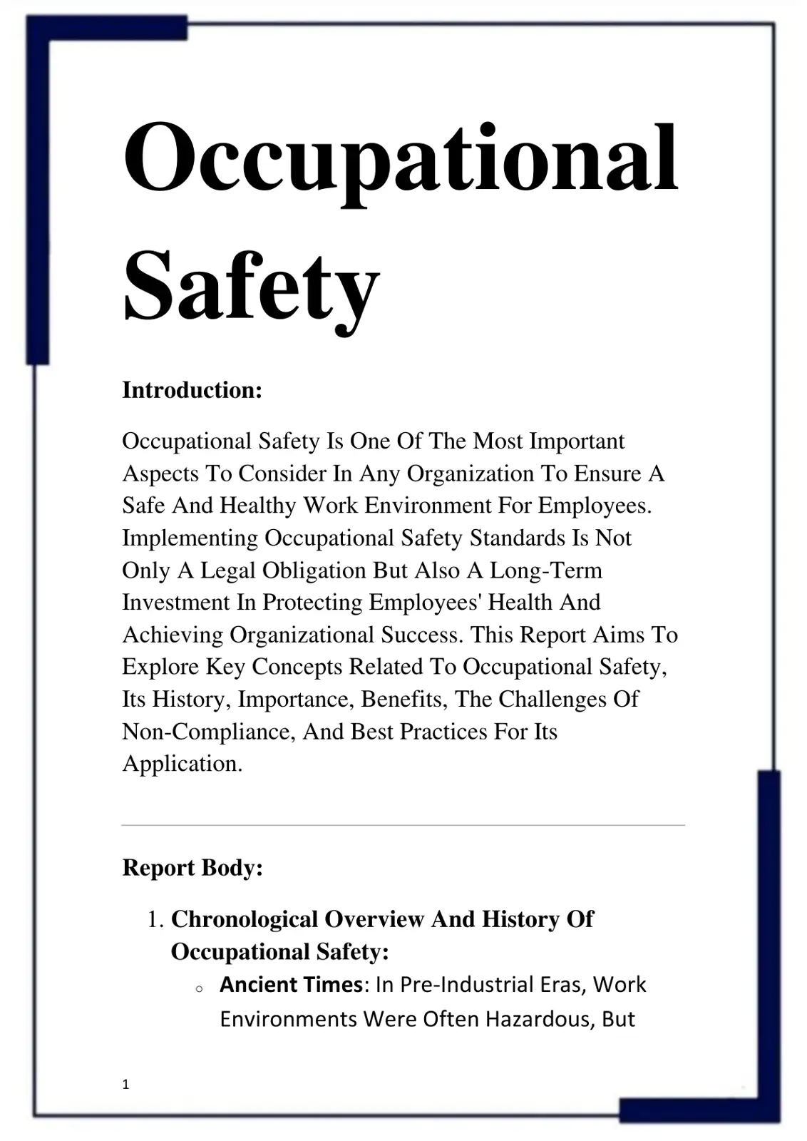 غلاف تقرير Occupational Safety