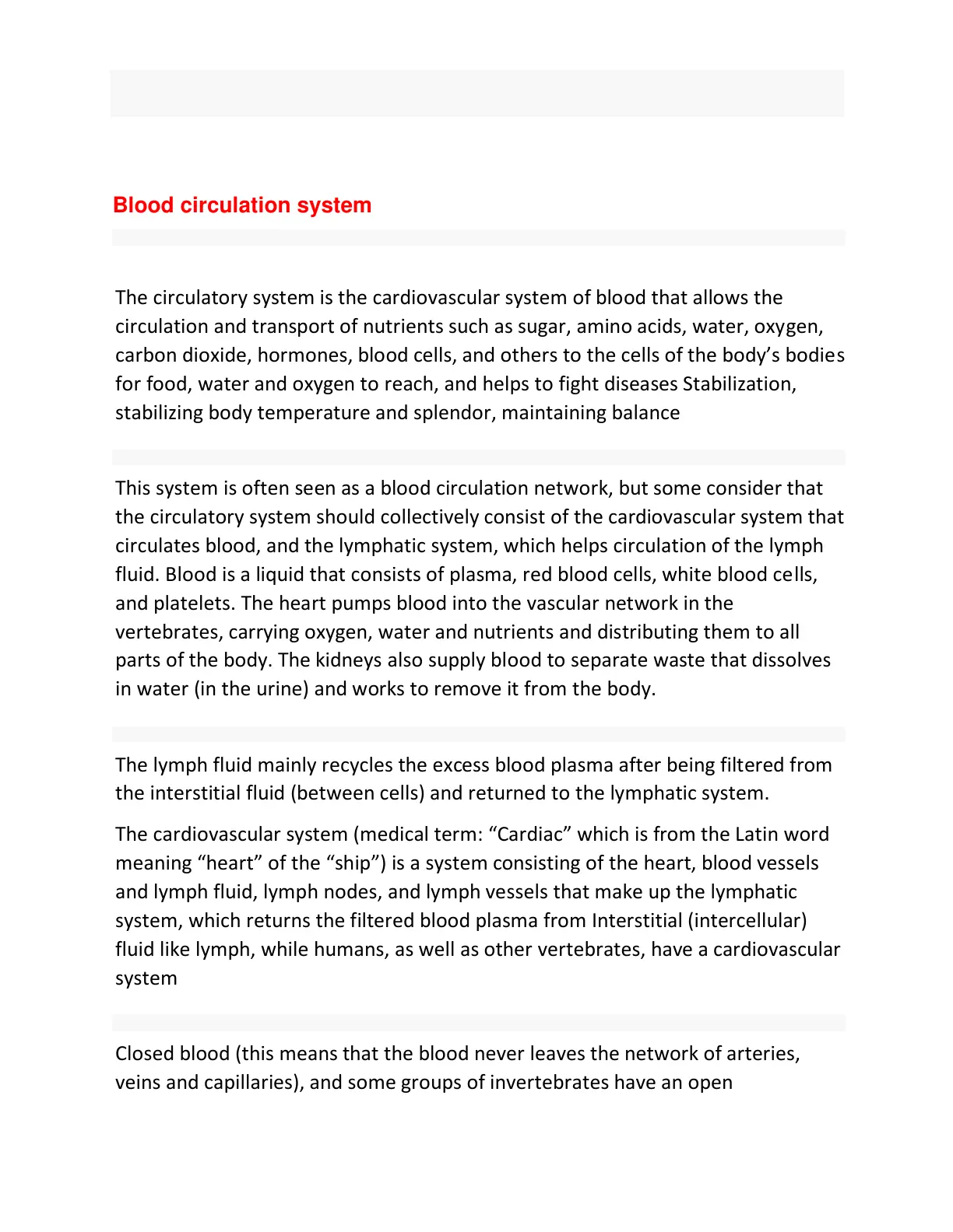 غلاف تقرير Blood circulation system