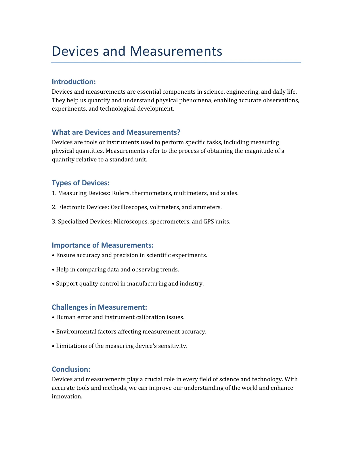 غلاف تقرير Devices and Measurements