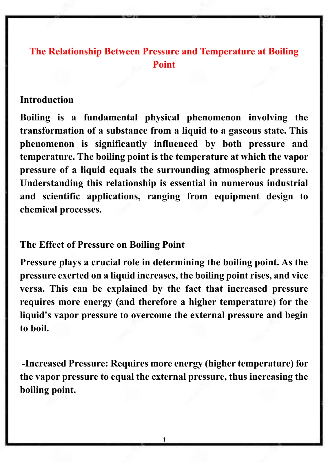 غلاف تقرير The Relationship Between Pressure and Temperature at Boiling Point