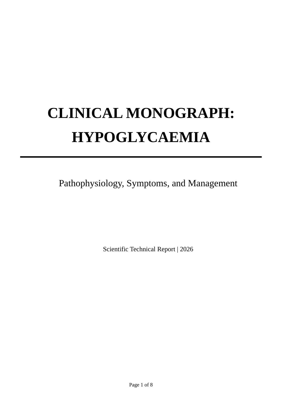 غلاف تقرير Hypoglycaemia: Pathophysiology, Symptoms, and Management