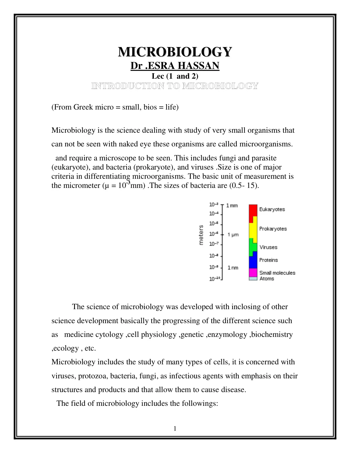 غلاف تقرير MICROBIOLOGY Lec (1 and 2) INTRODUCTION TO MICROBIOLOGY