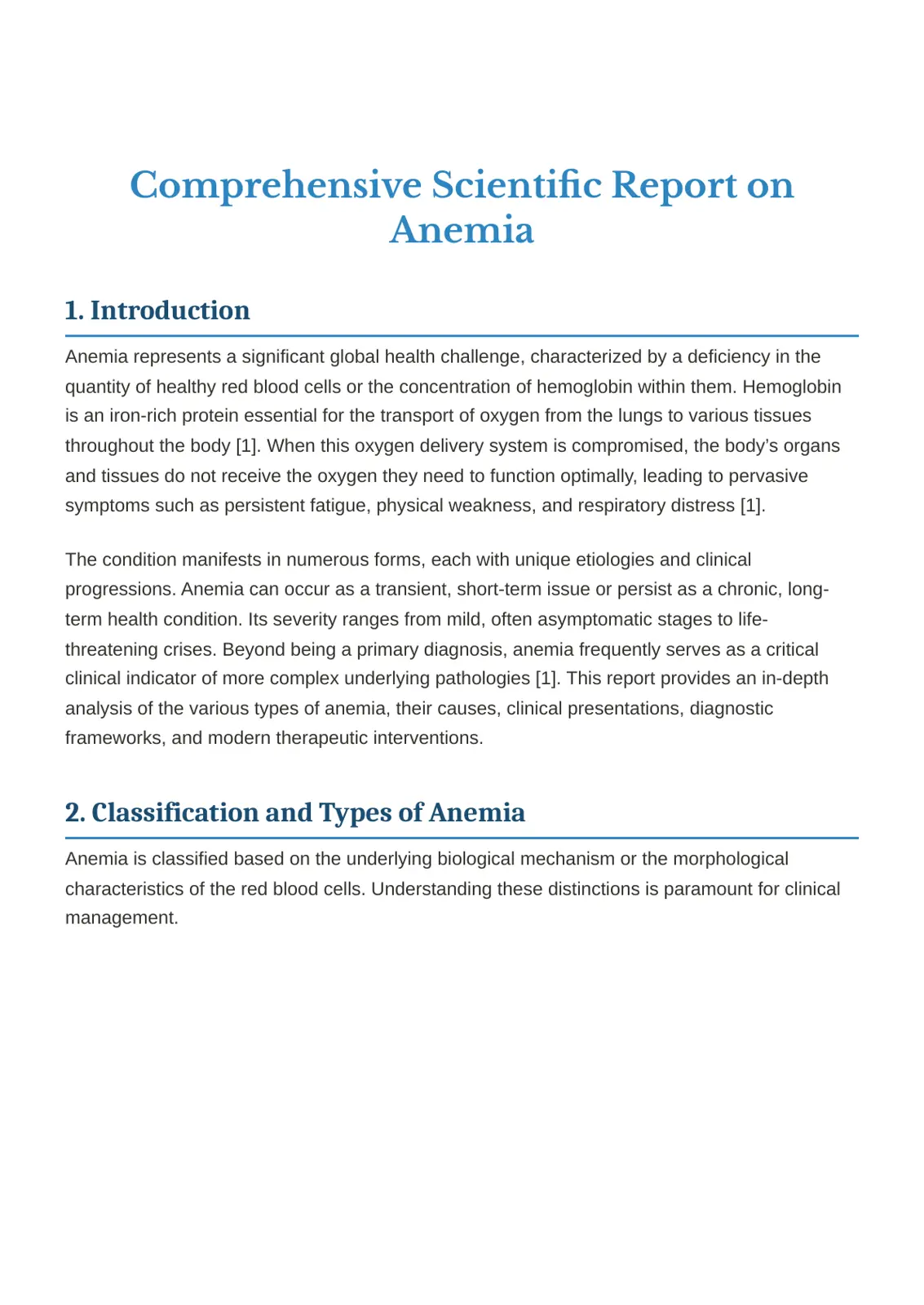 غلاف تقرير Comprehensive Scientific Report on Anemia