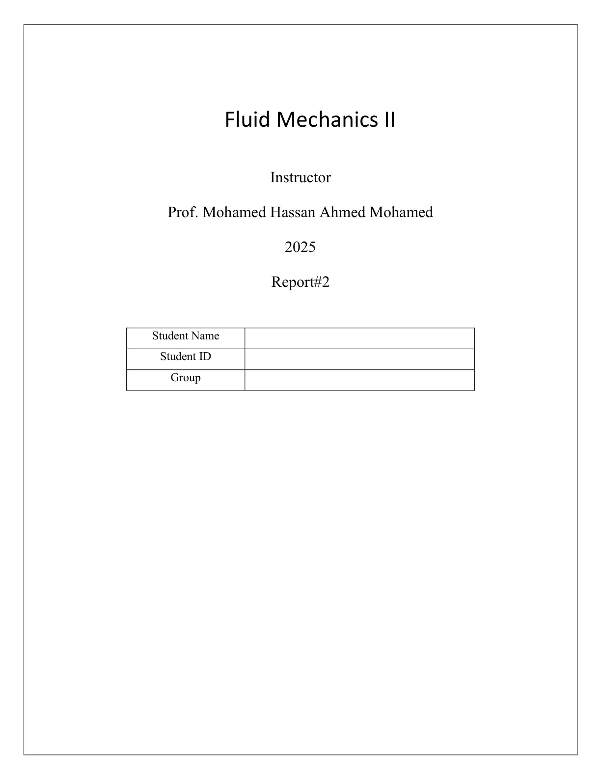 غلاف تقرير Fluid Mechanics II