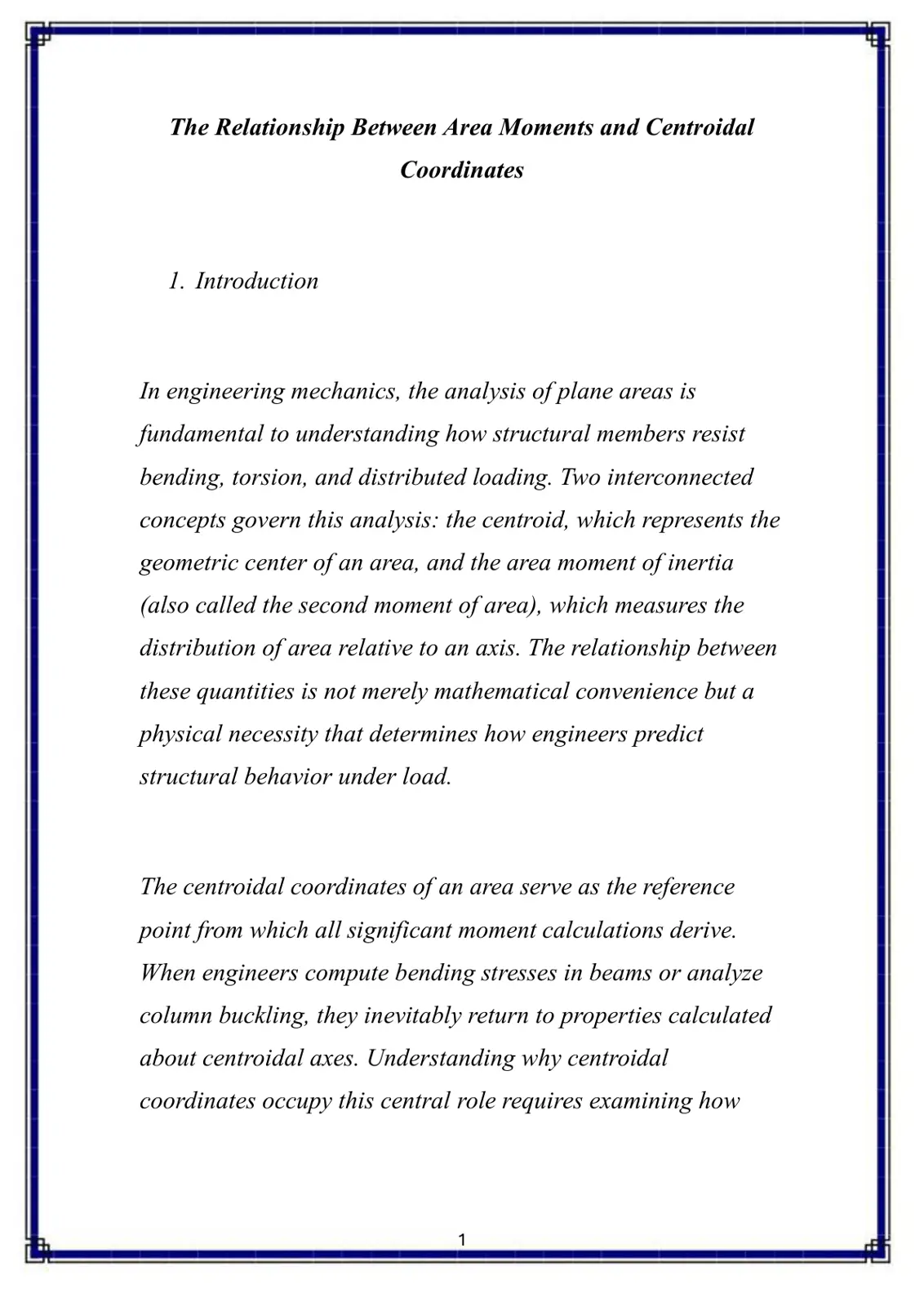 غلاف تقرير The Relationship Between Area Moments and Centroidal Coordinates