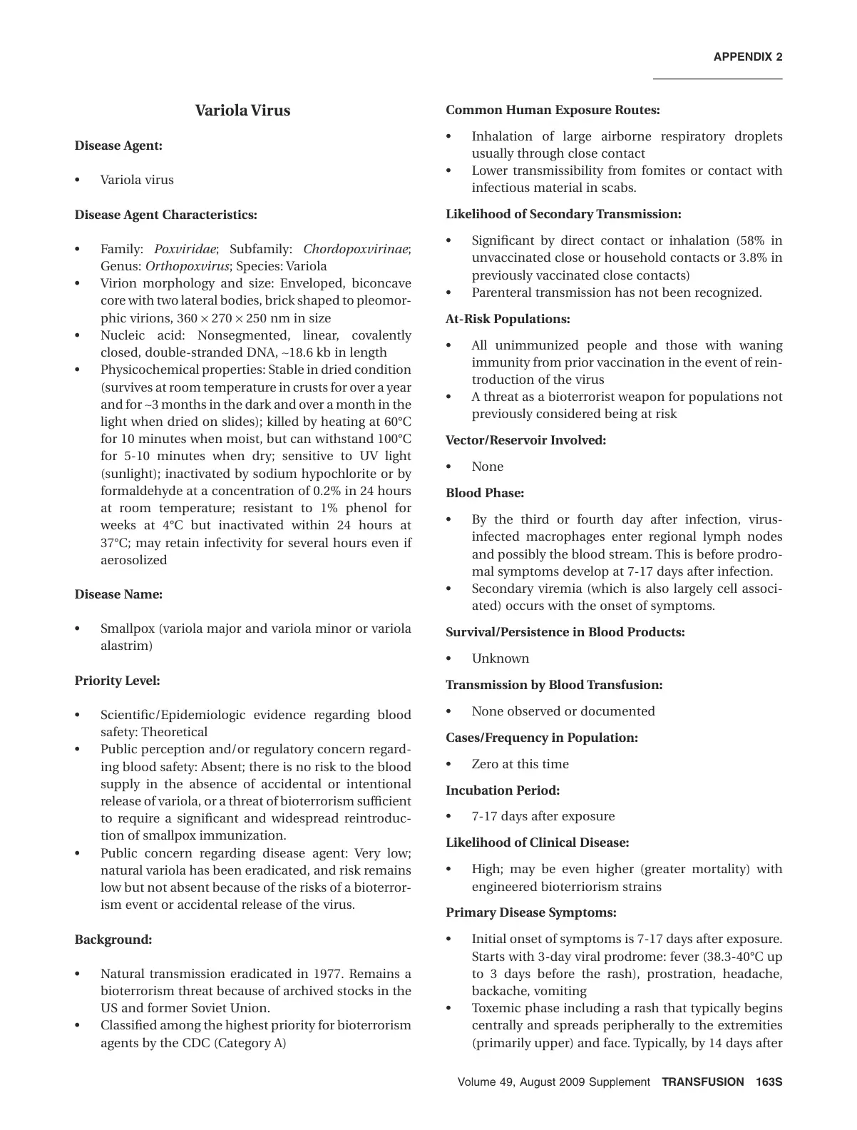 غلاف تقرير Variola Virus Disease Agent Characteristics