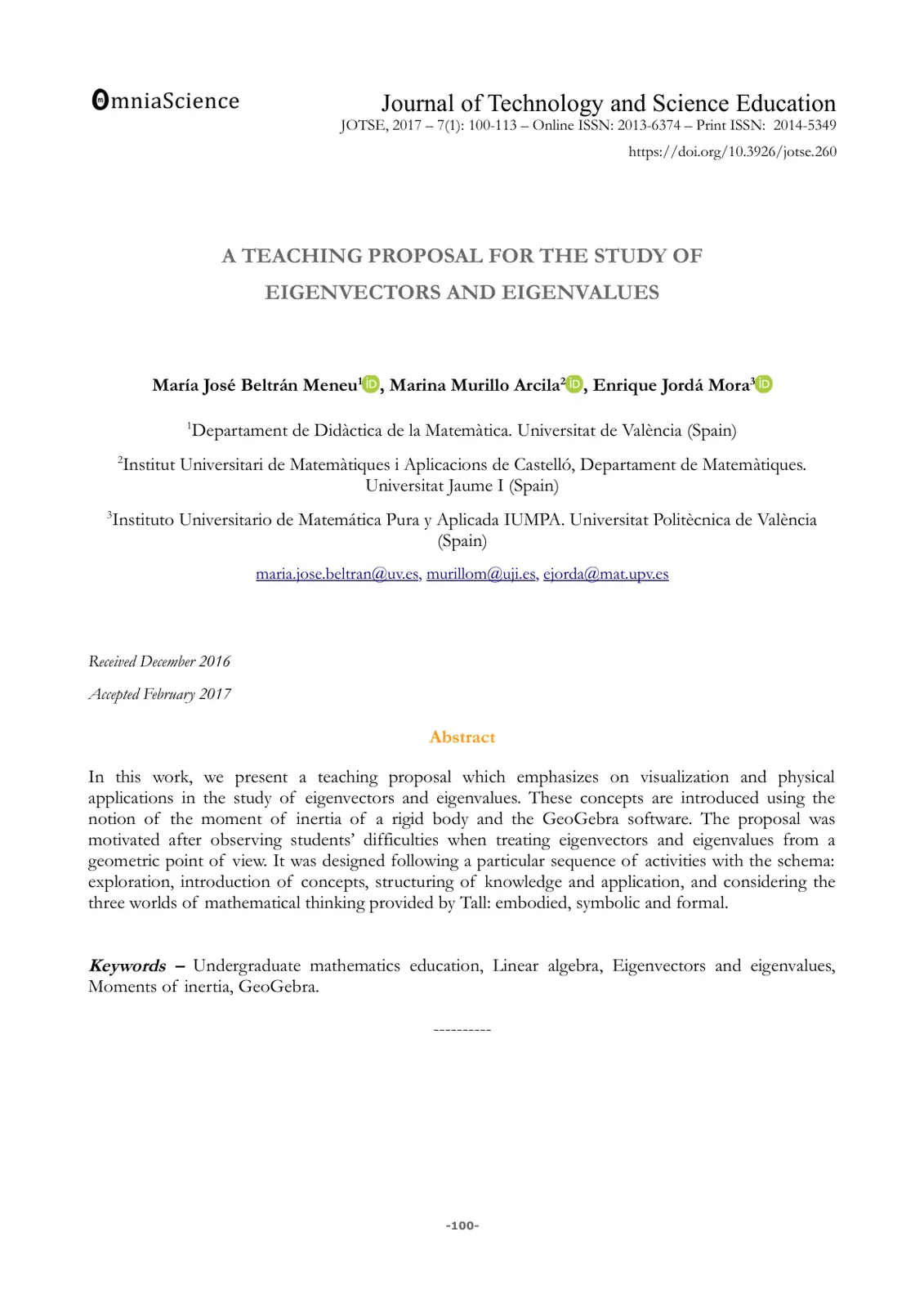 غلاف تقرير A Teaching Proposal for the Study of Eigenvectors and Eigenvalues