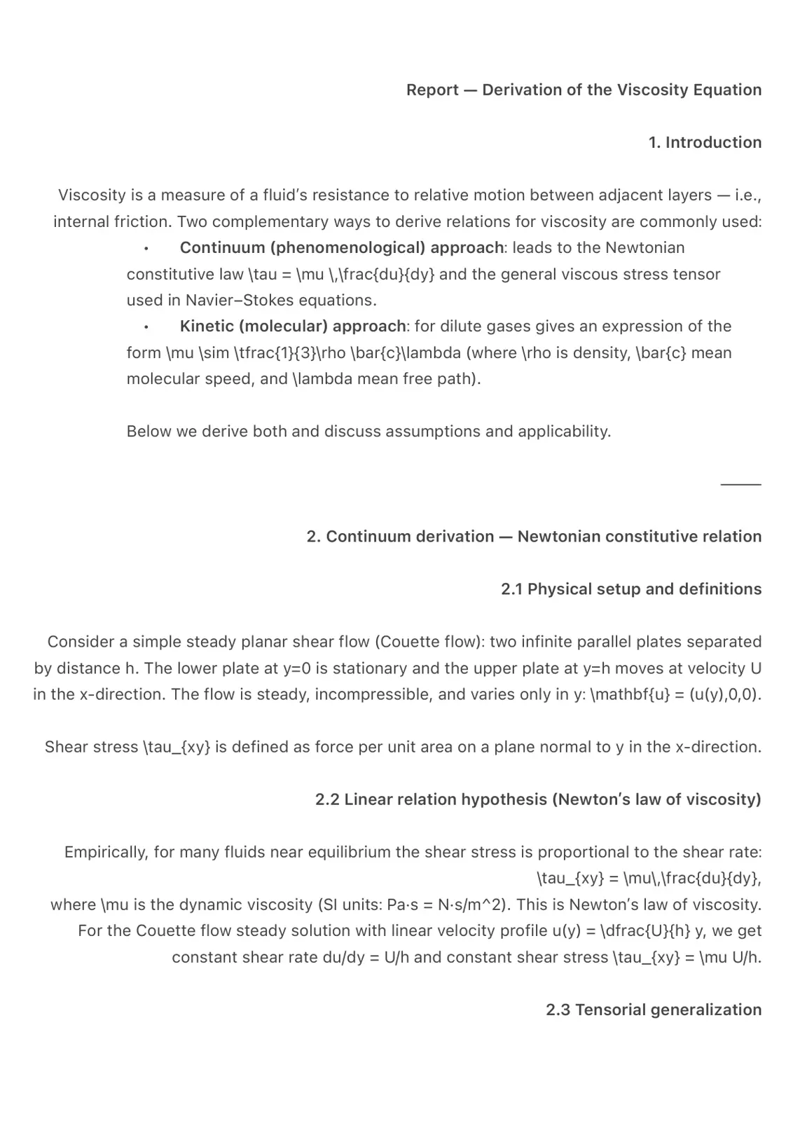 غلاف تقرير Derivation of the Viscosity Equation