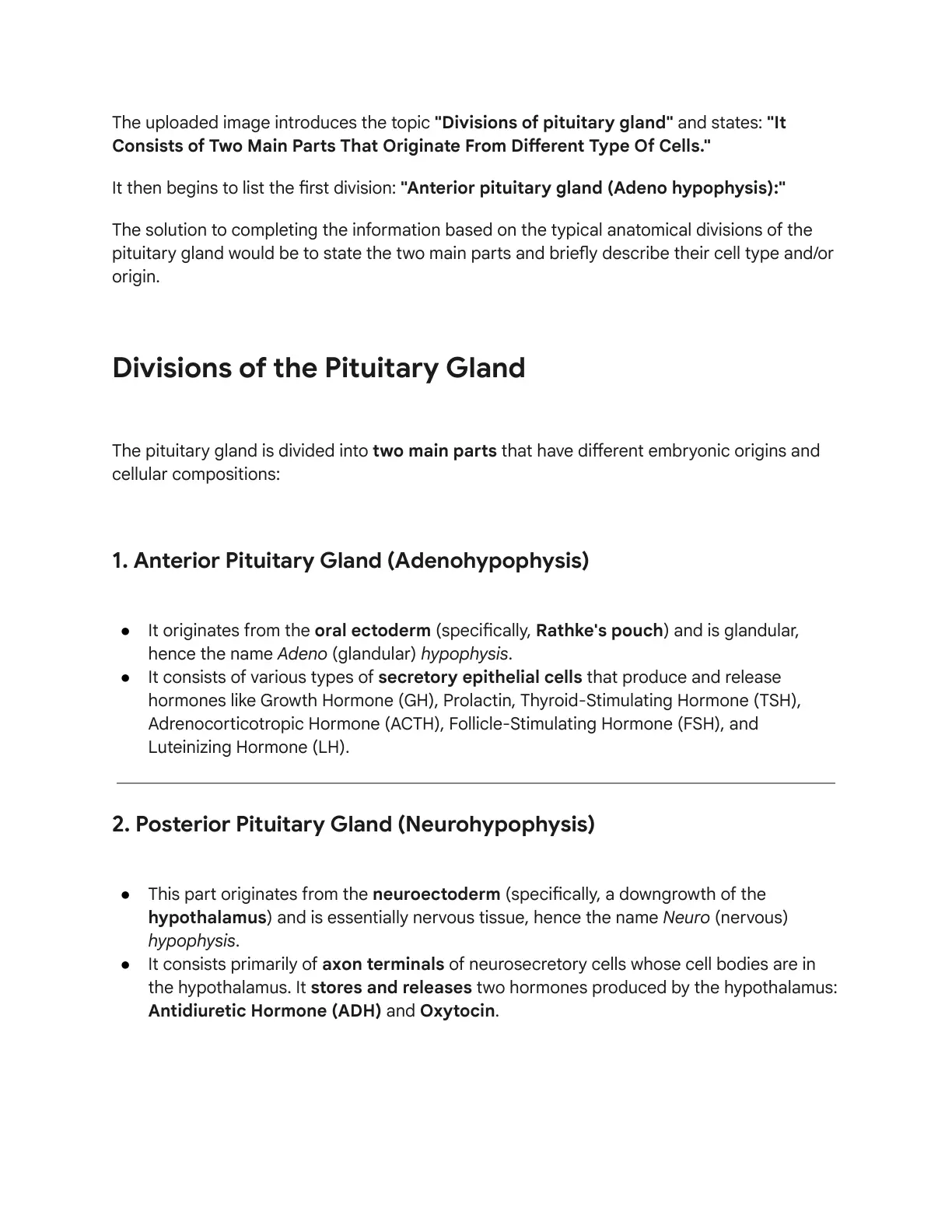 غلاف تقرير Divisions of Pituitary Gland