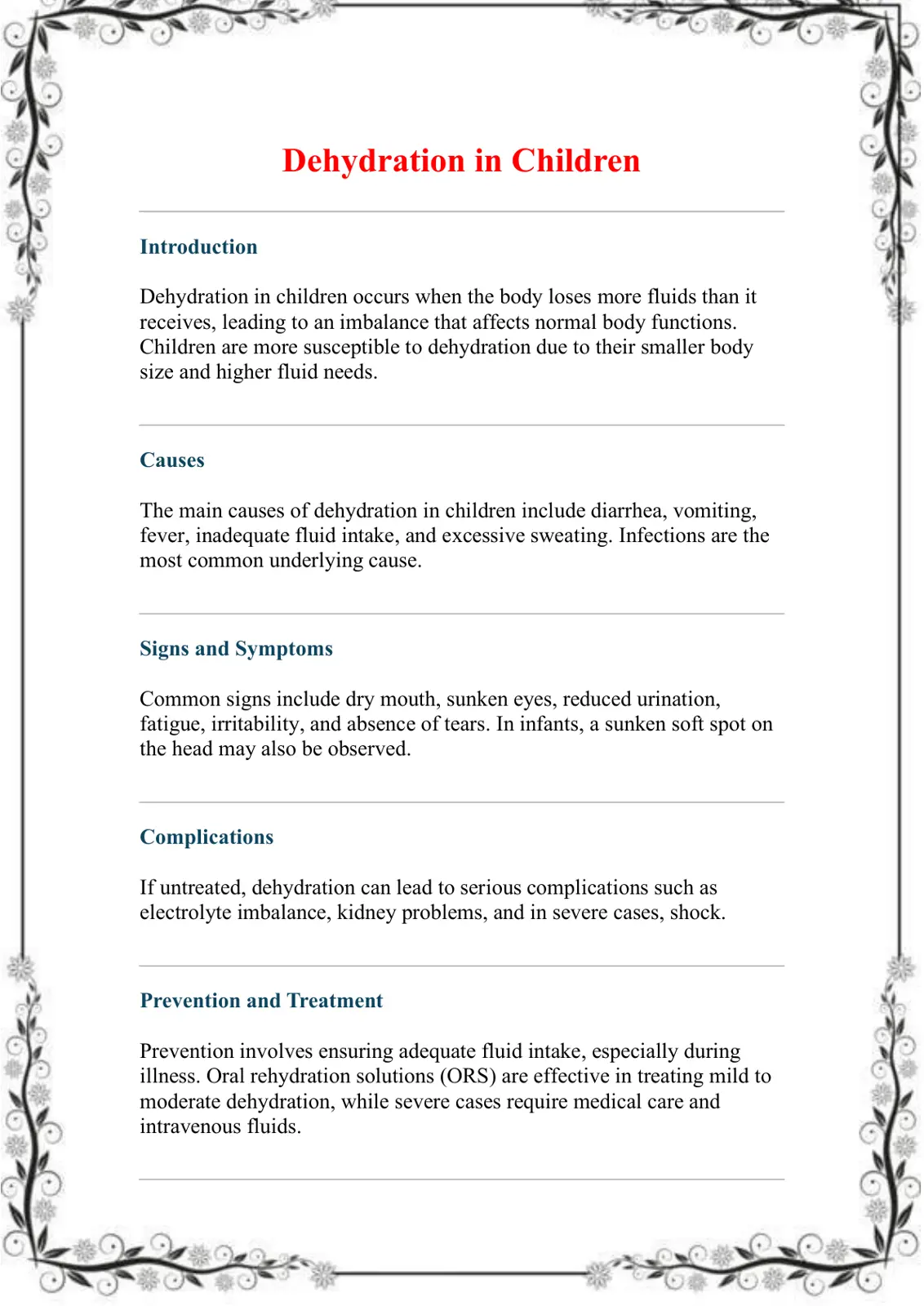 غلاف تقرير Dehydration in Children