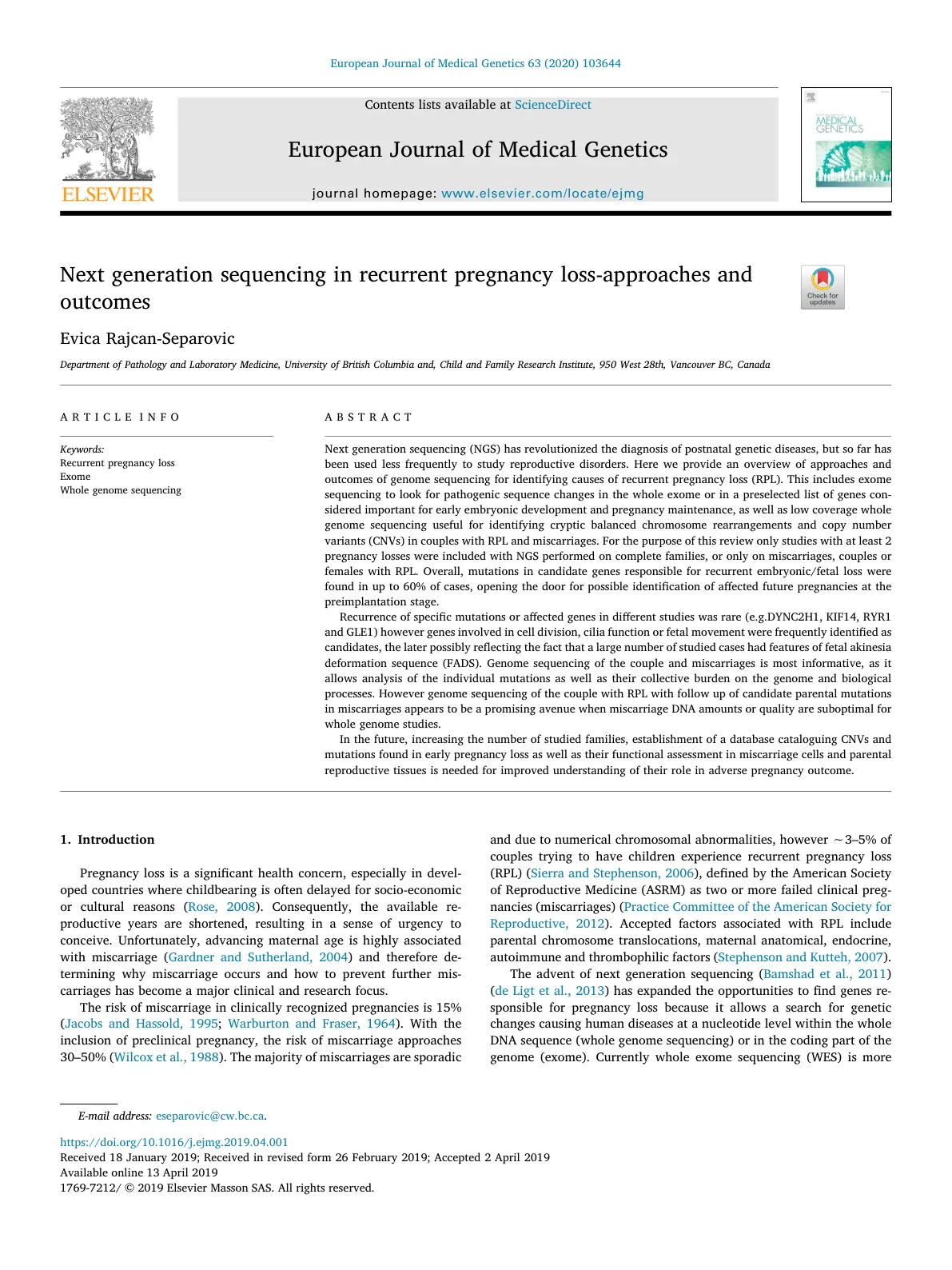 غلاف تقرير Next generation sequencing in recurrent pregnancy loss-approaches and outcomes