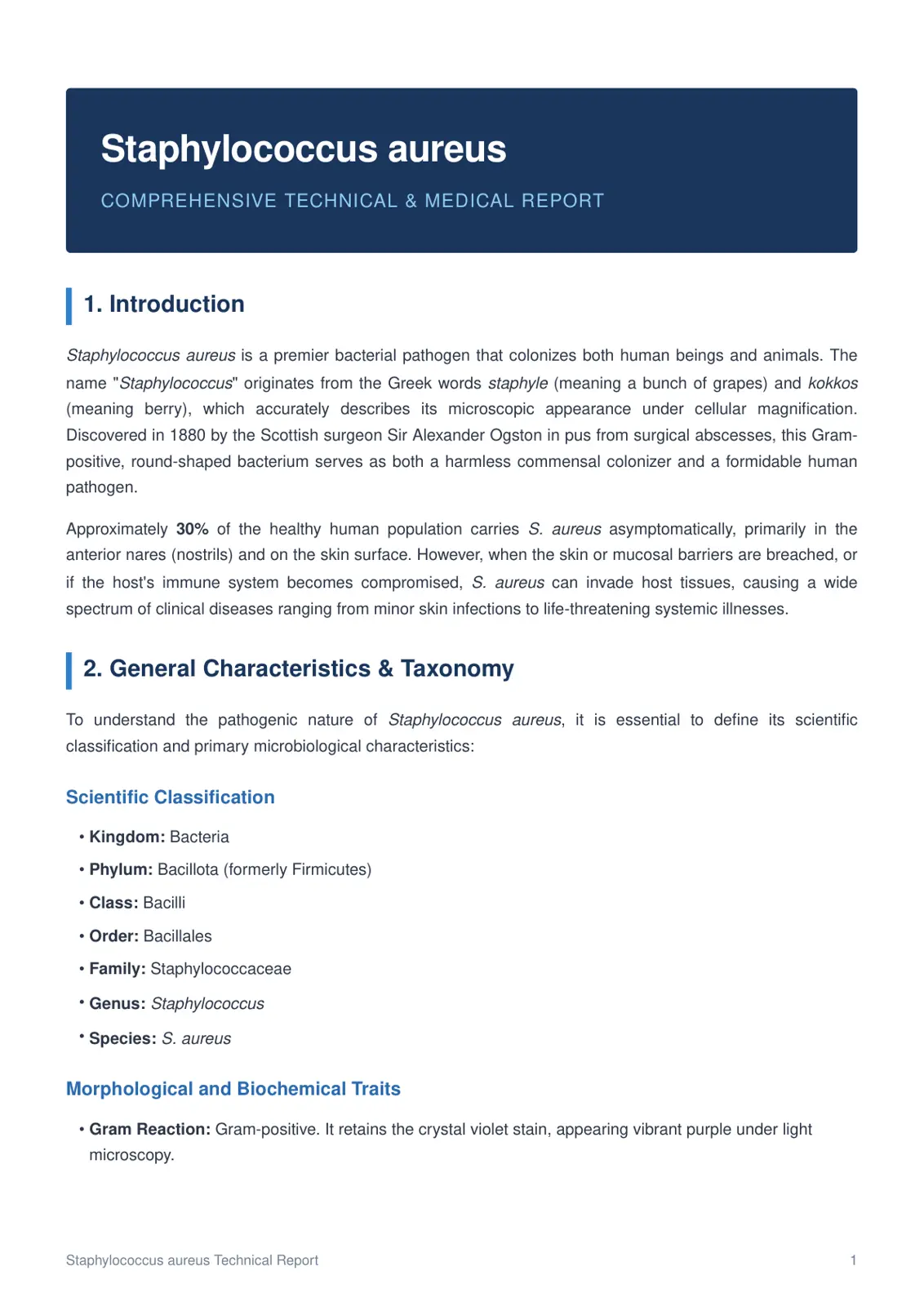 غلاف تقرير Comprehensive Technical & Medical Report: Staphylococcus aureus