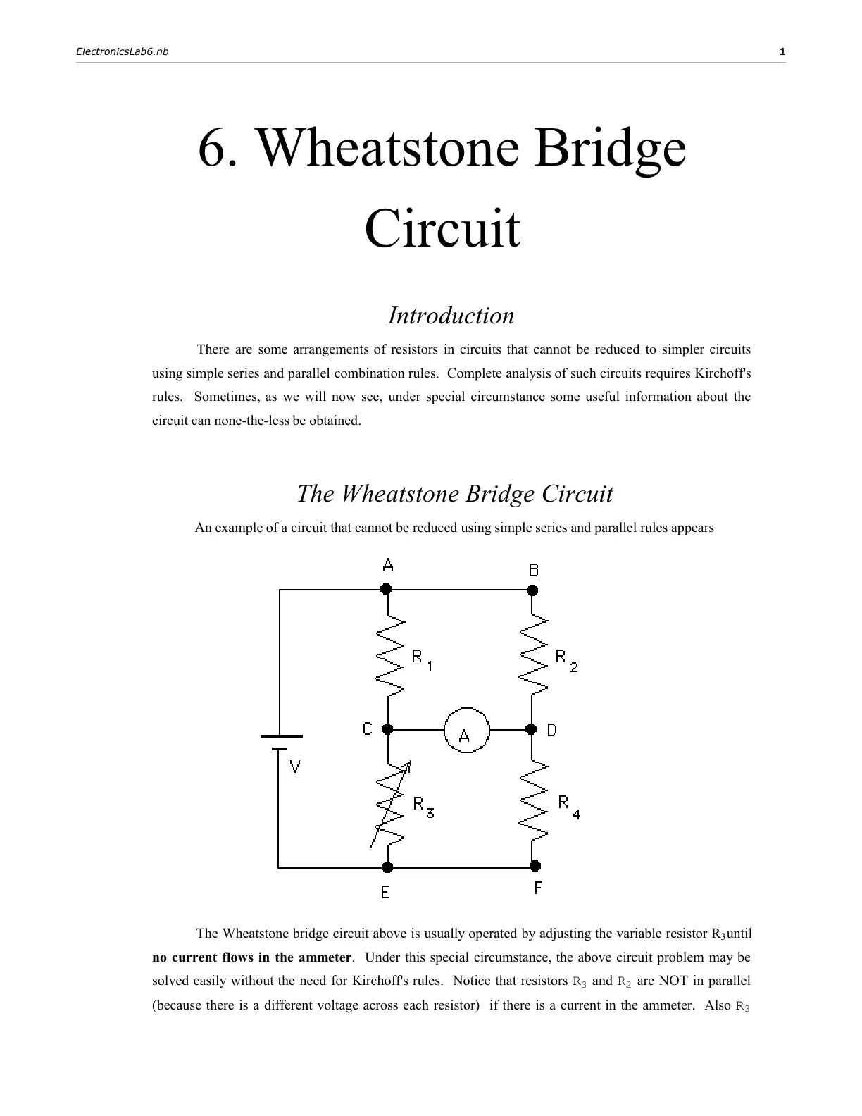 غلاف تقرير Wheatstone Bridge Circuit