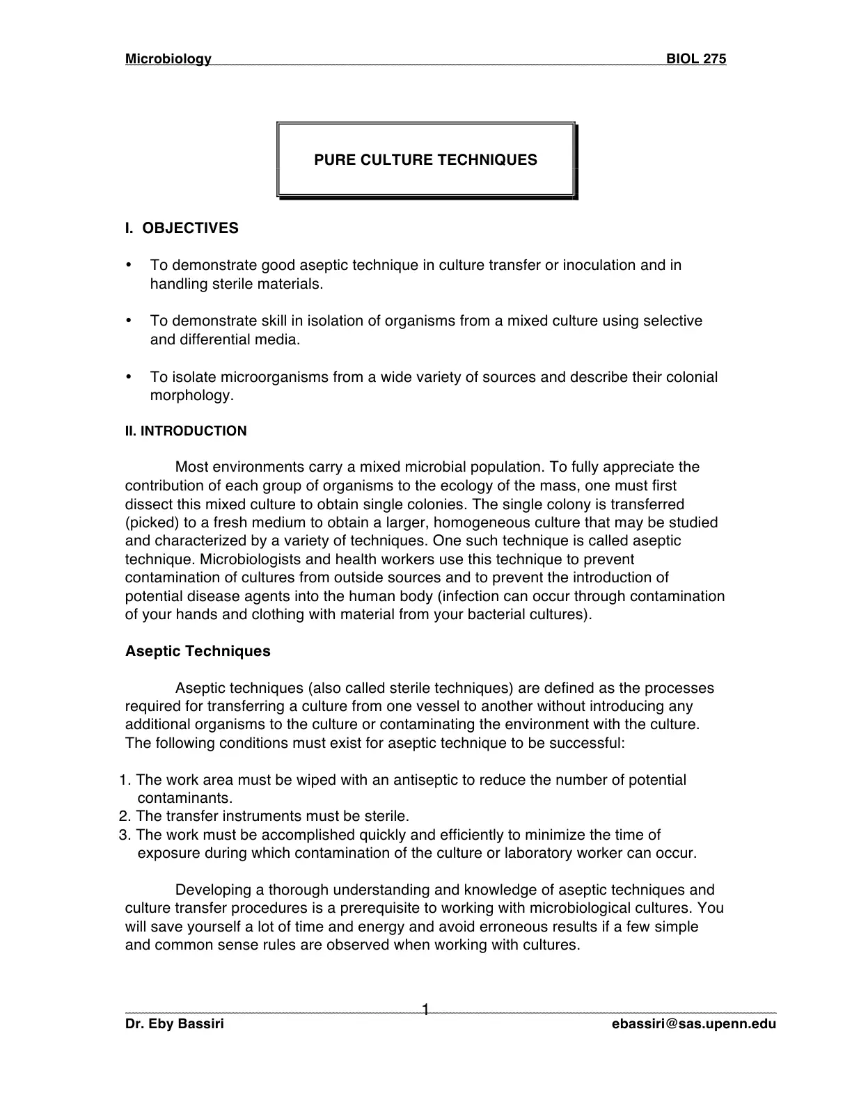 غلاف تقرير Microbiology
PURE CULTURE TECHNIQUES
BIOL 275