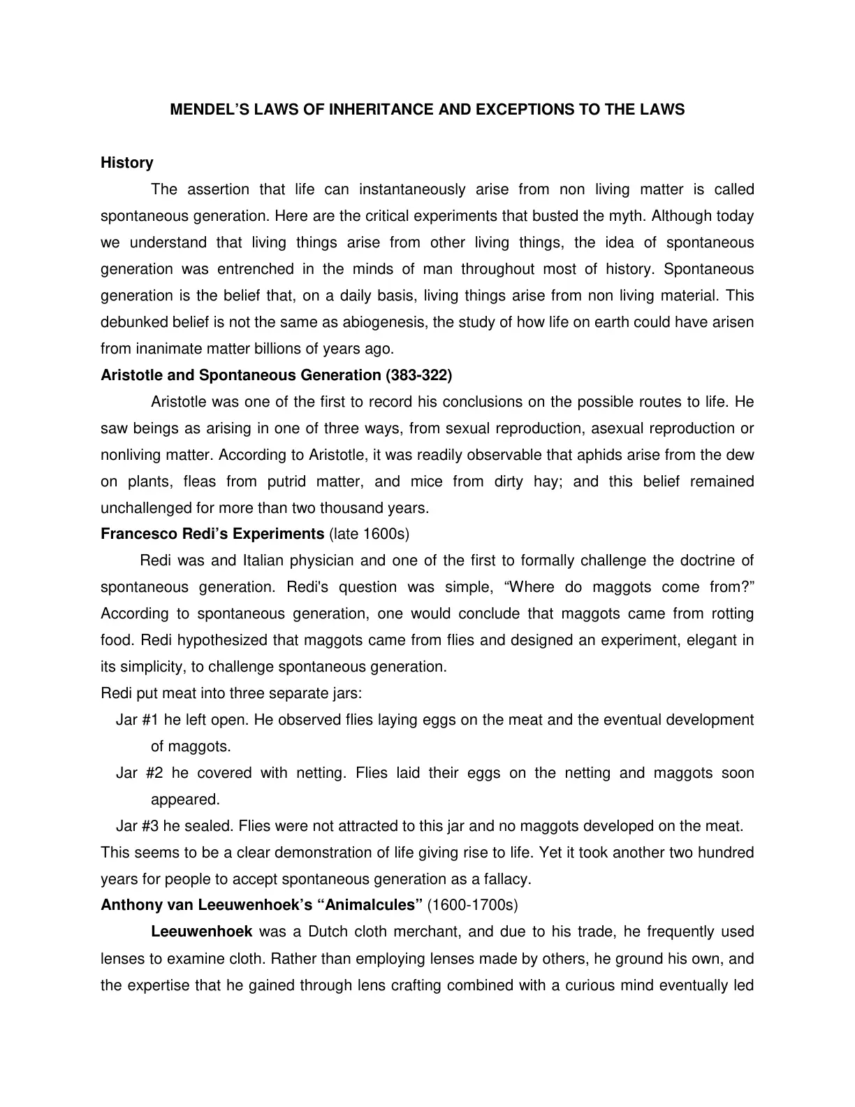 غلاف تقرير MENDEL'S LAWS OF INHERITANCE AND EXCEPTIONS TO THE LAWS