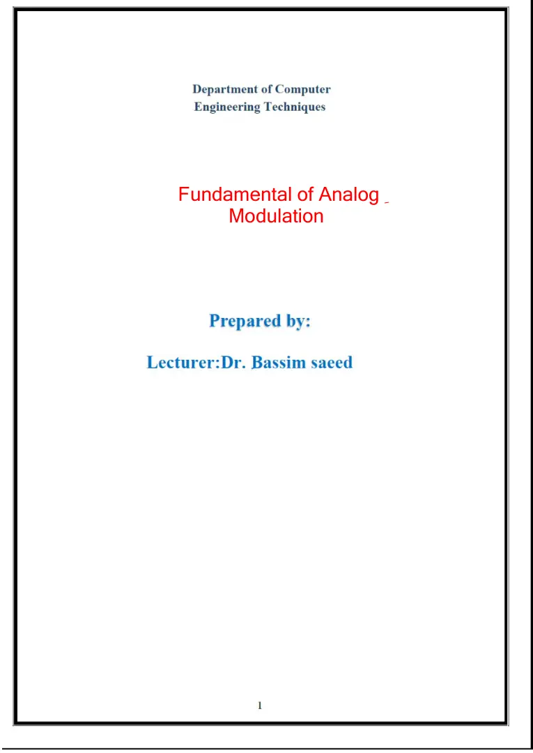 غلاف تقرير Fundamental of Analog Modulation