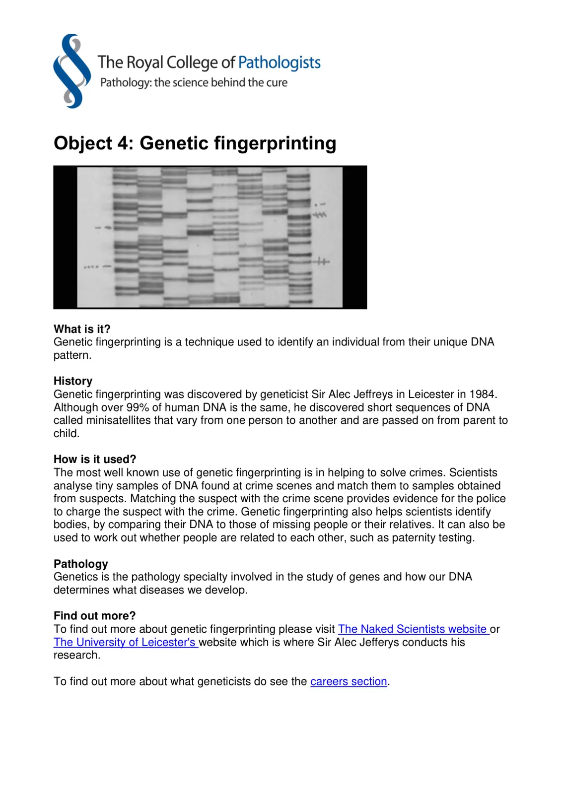 غلاف تقرير Genetic Fingerprinting