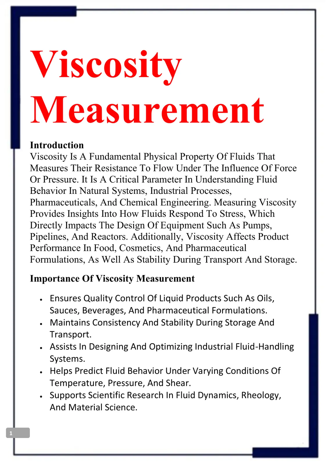 غلاف تقرير Viscosity Measurement