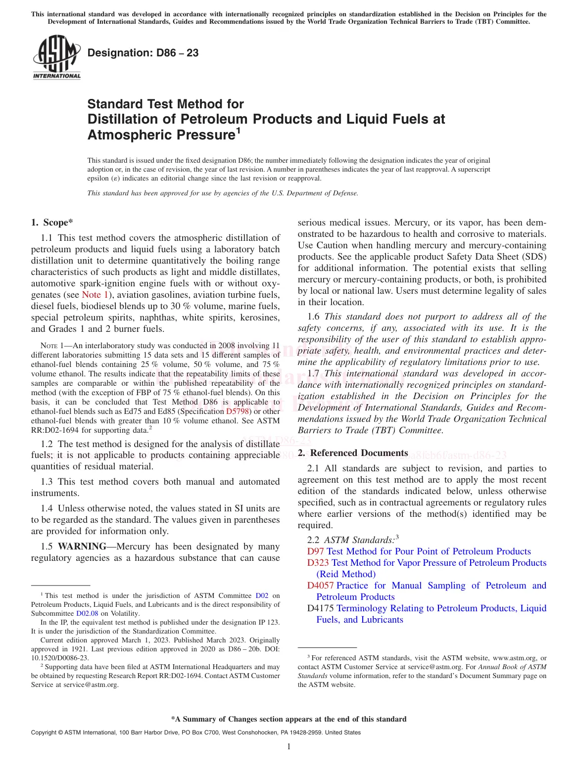 غلاف تقرير Standard Test Method for Distillation of Petroleum Products and Liquid Fuels at Atmospheric Pressure