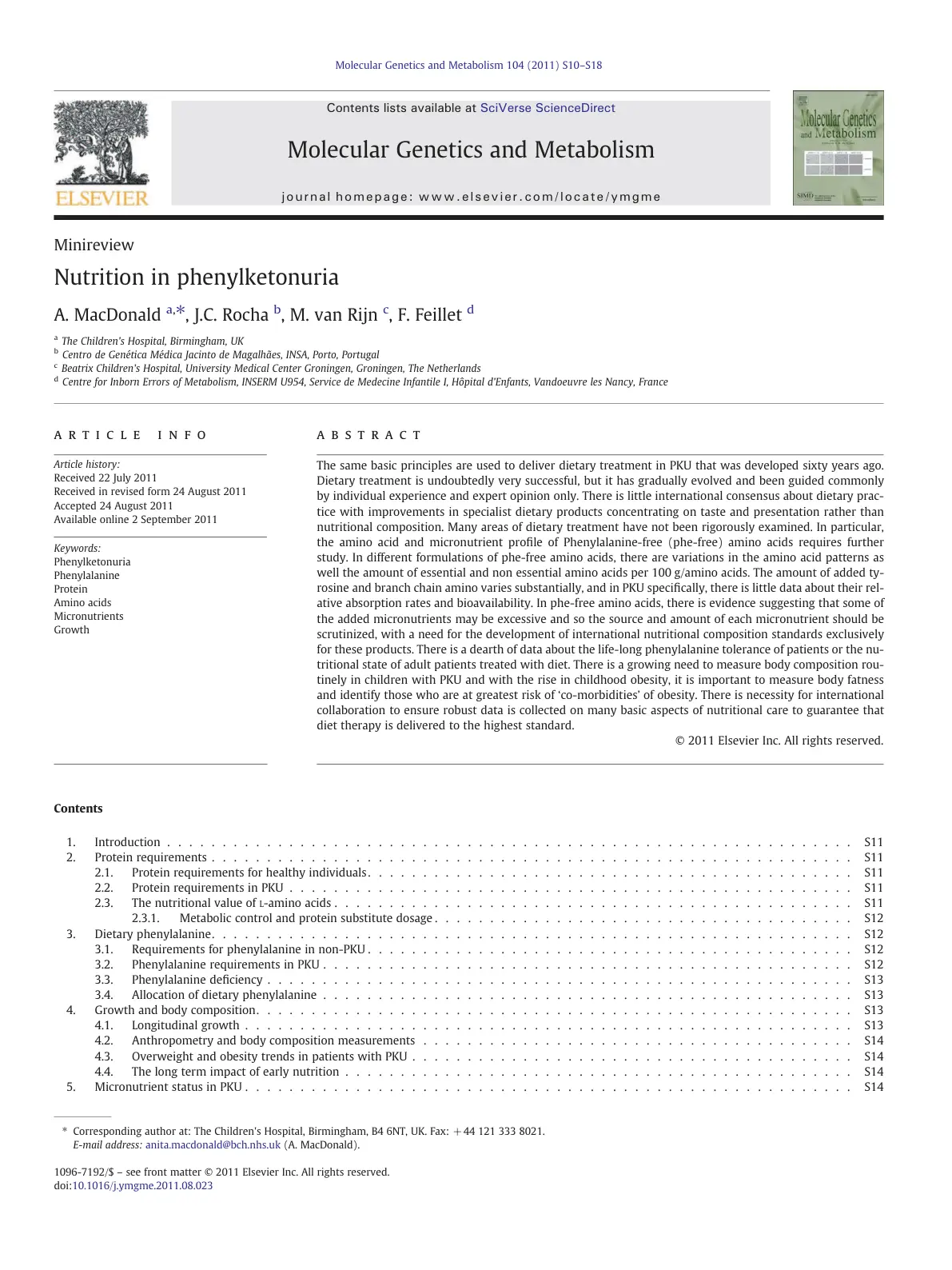 غلاف تقرير Nutrition in phenylketonuria