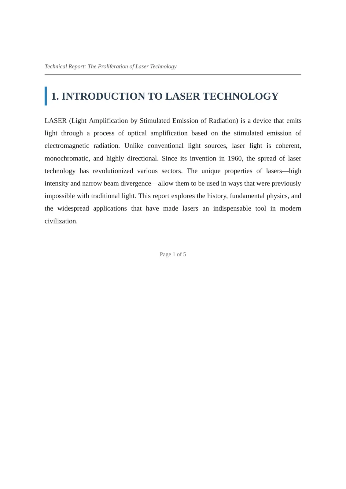 غلاف تقرير Technical Report: The Proliferation of Laser Technology