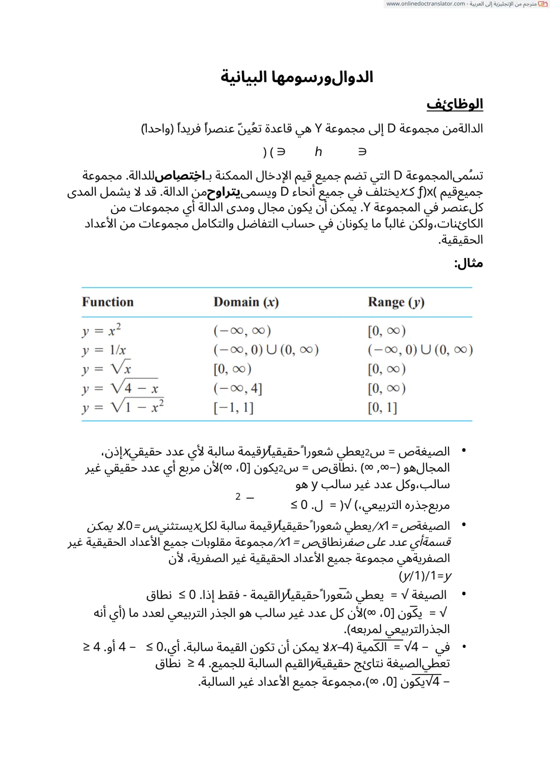 غلاف تقرير الدوال ورسومها البيانية