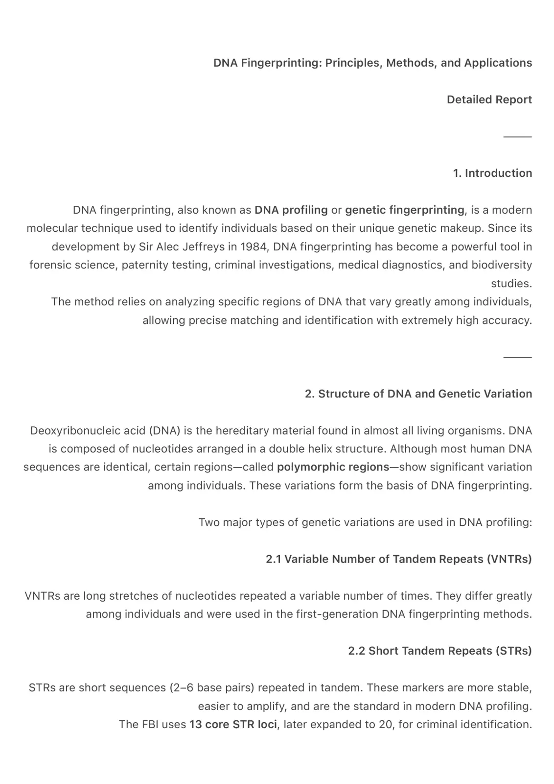غلاف تقرير DNA Fingerprinting: Principles, Methods, and Applications