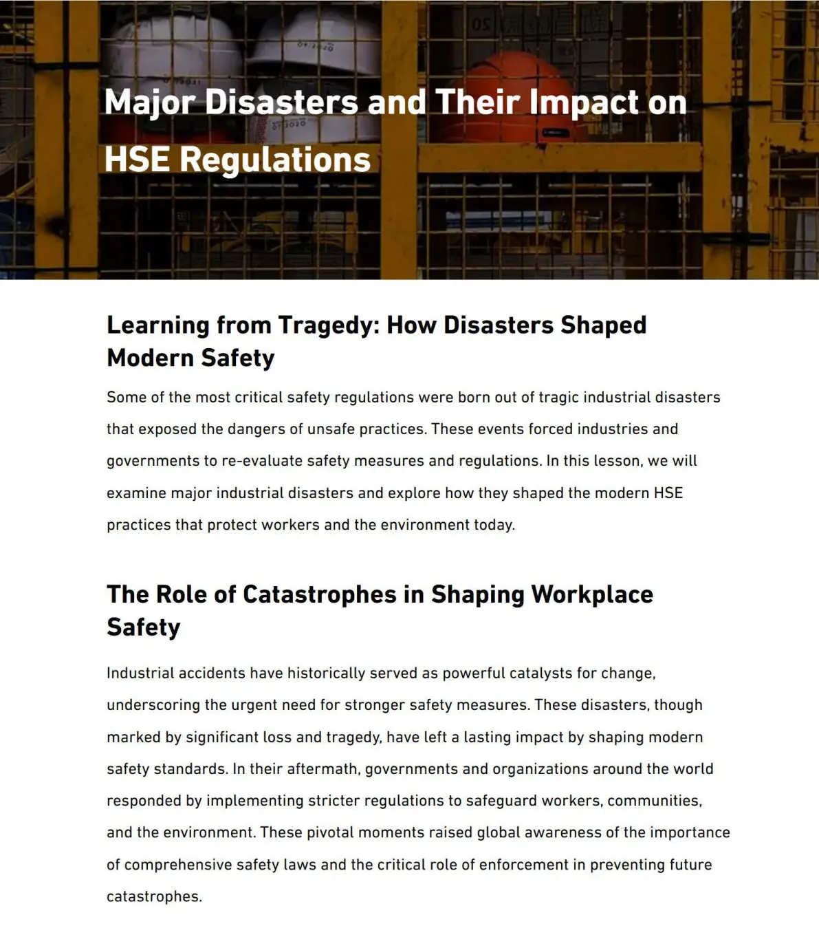 غلاف تقرير Major Disasters and Their Impact on HSE Regulations