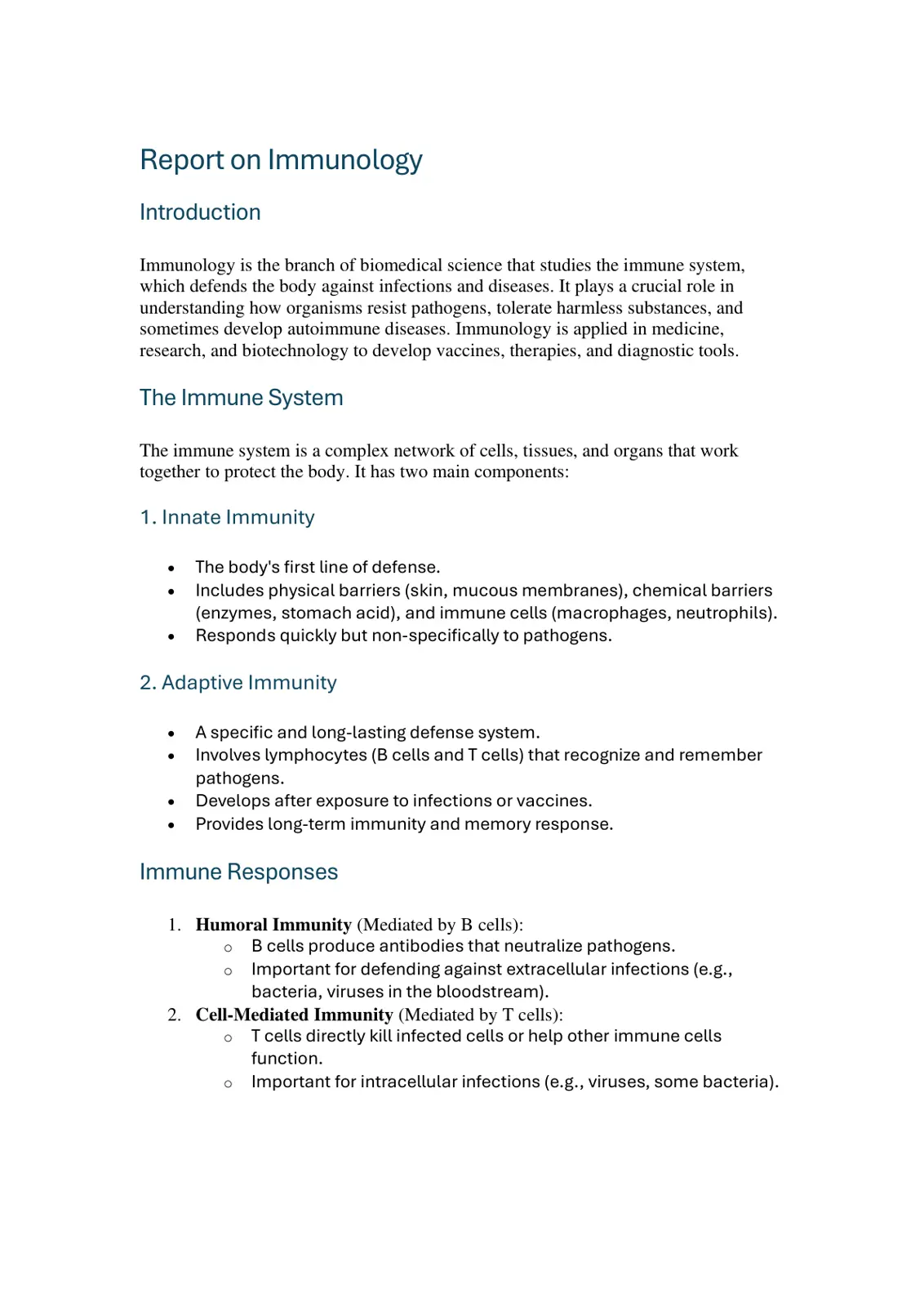 غلاف تقرير Report on Immunology