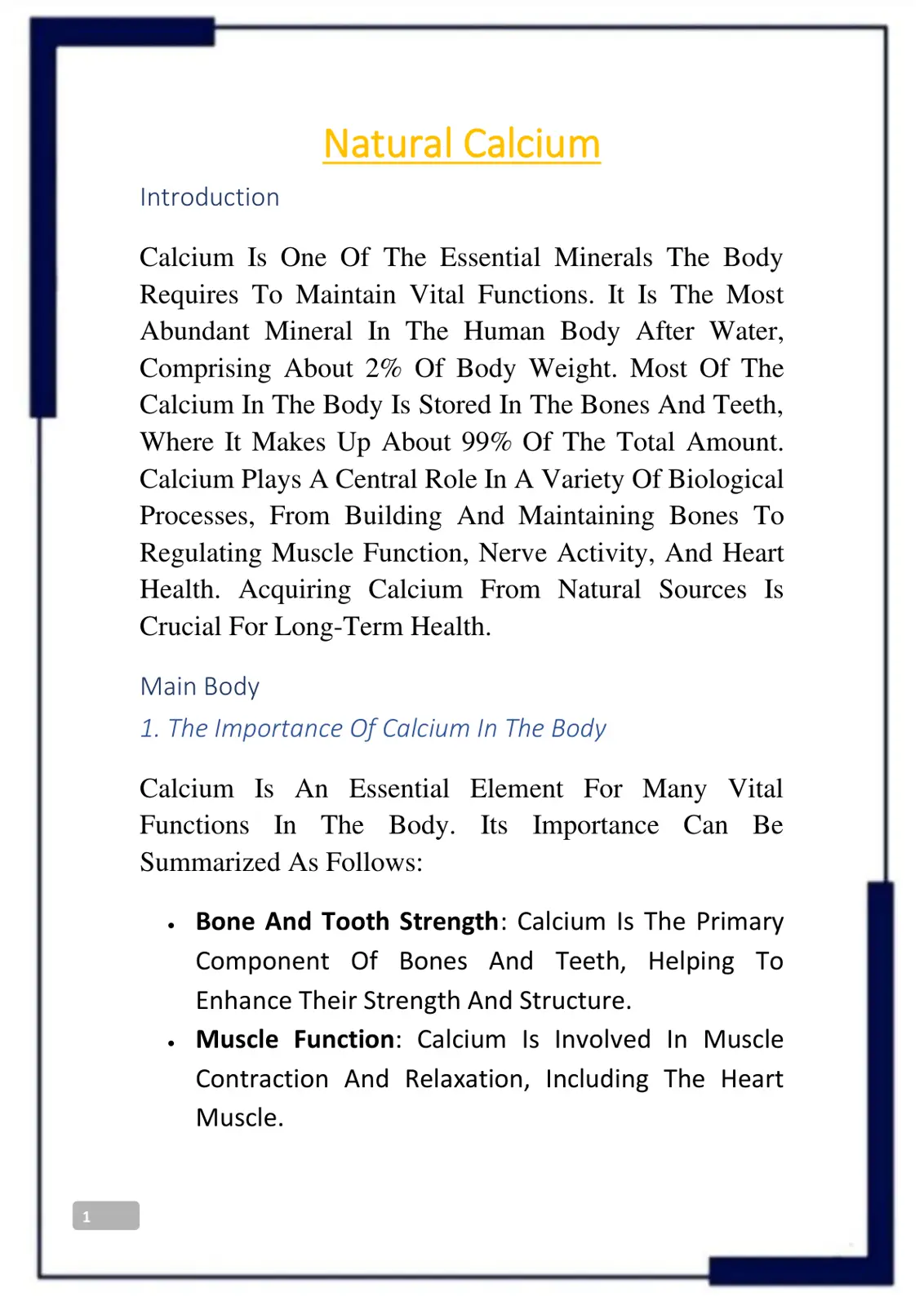 غلاف تقرير Natural Calcium