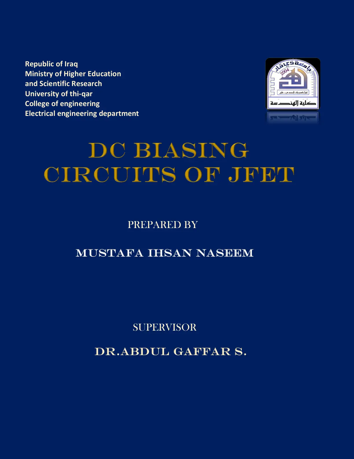 غلاف تقرير DC BIASING CIRCUITS OF JFET