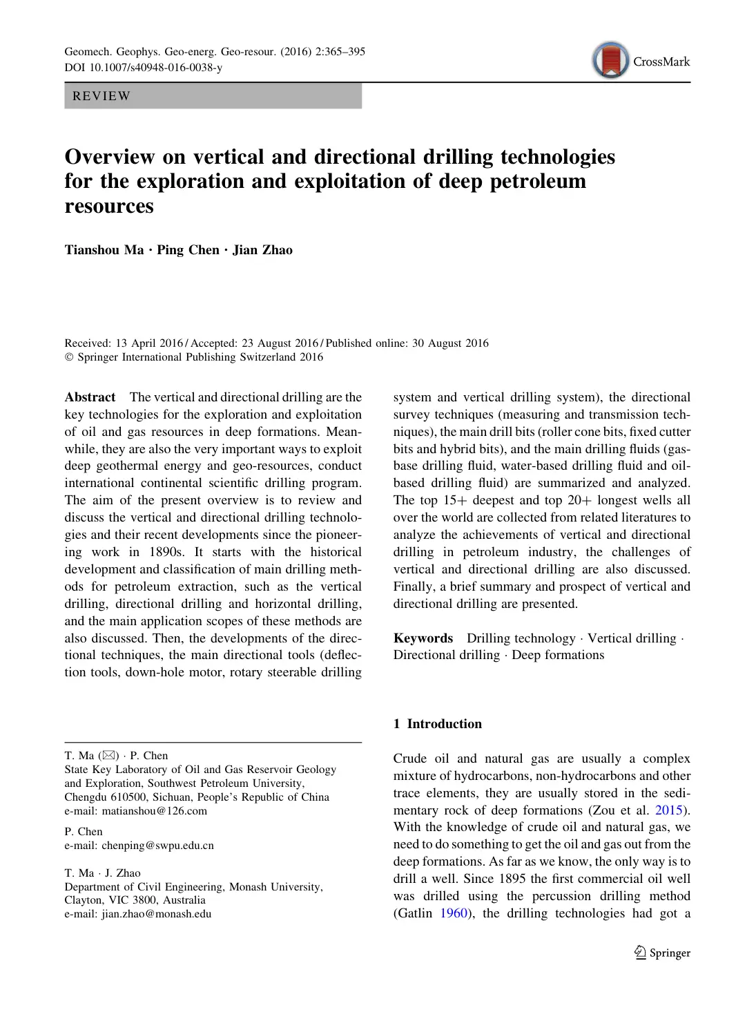 غلاف تقرير Overview on vertical and directional drilling technologies for the exploration and exploitation of deep petroleum resources