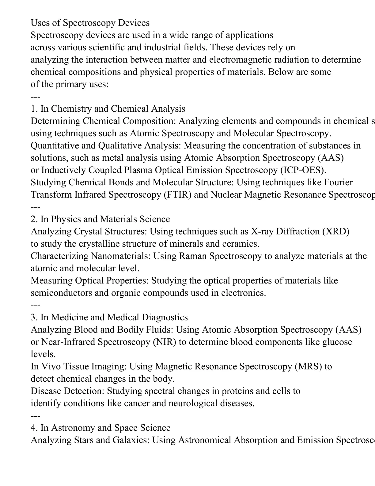 غلاف تقرير Uses of Spectroscopy Devices