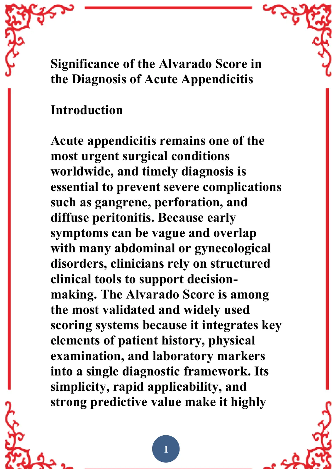 غلاف تقرير Significance of the Alvarado Score in the Diagnosis of Acute Appendicitis