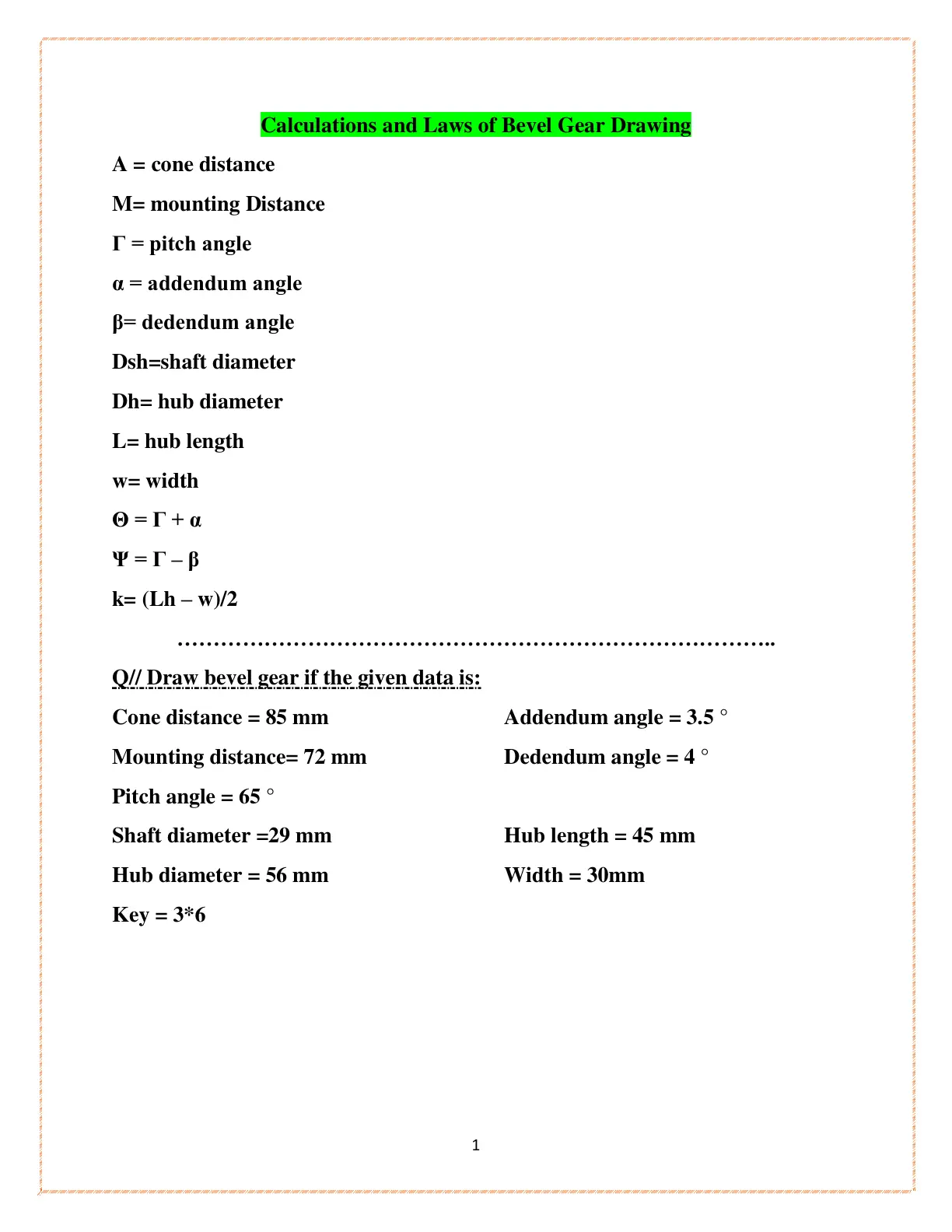 غلاف تقرير Calculations and Laws of Bevel Gear Drawing