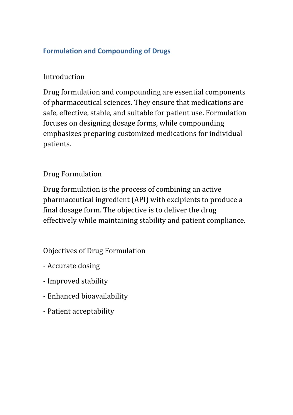 غلاف تقرير Formulation and Compounding of Drugs