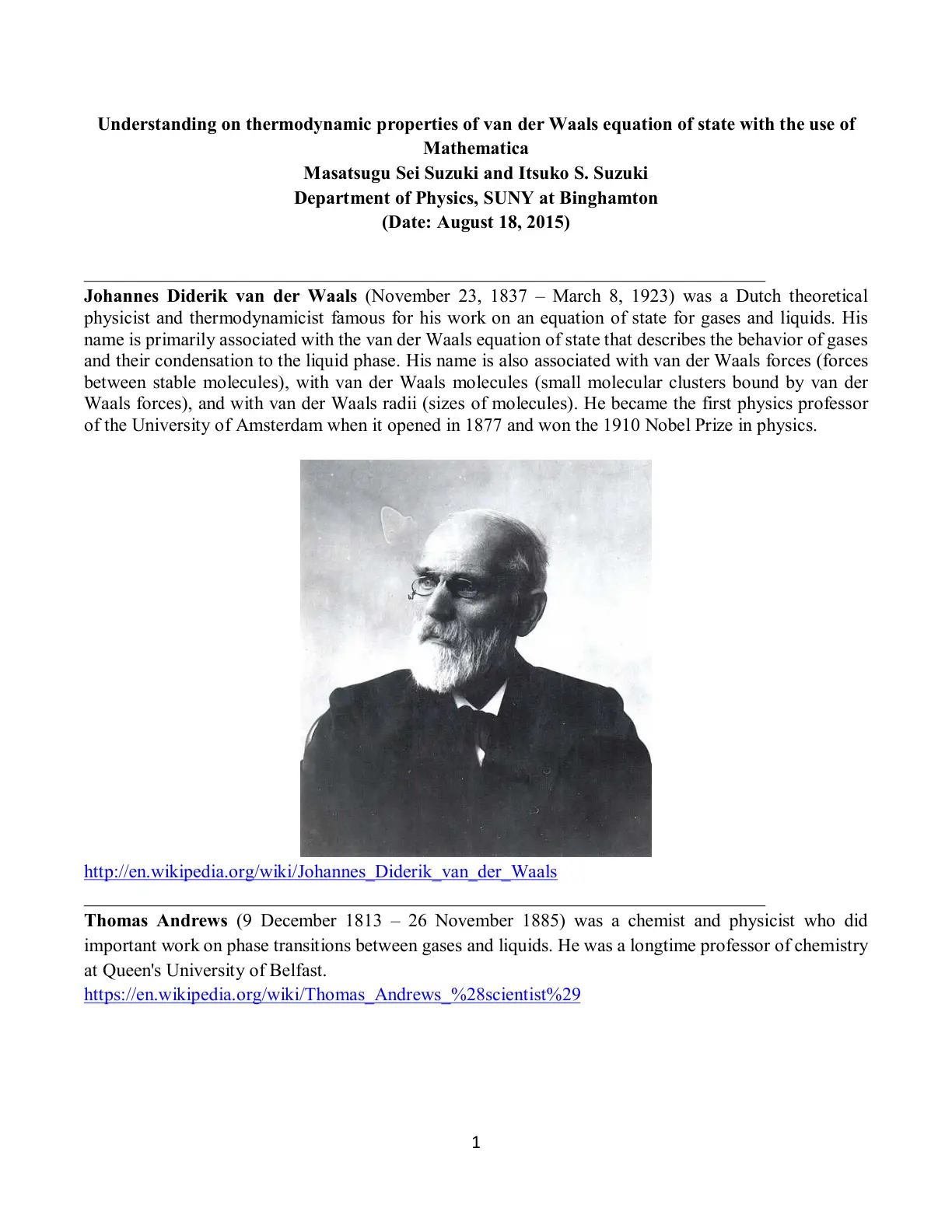 غلاف تقرير Understanding Thermodynamic Properties of van der Waals Equation of State with the use of Mathematica