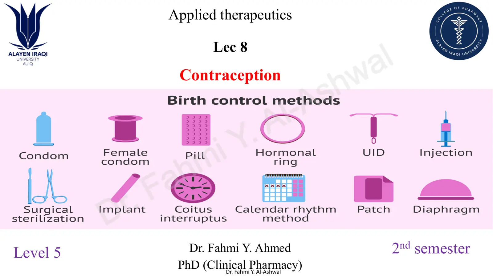 غلاف تقرير Contraception – Applied Therapeutics Lec 8
