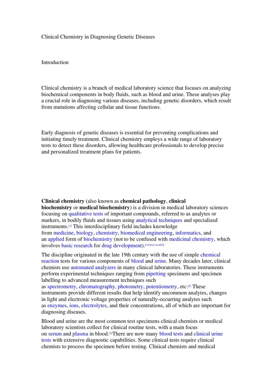غلاف تقرير Clinical Chemistry in Diagnosing Genetic Diseases