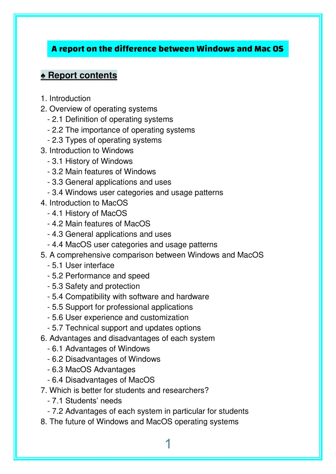 غلاف تقرير A report on the difference between Windows and Mac OS