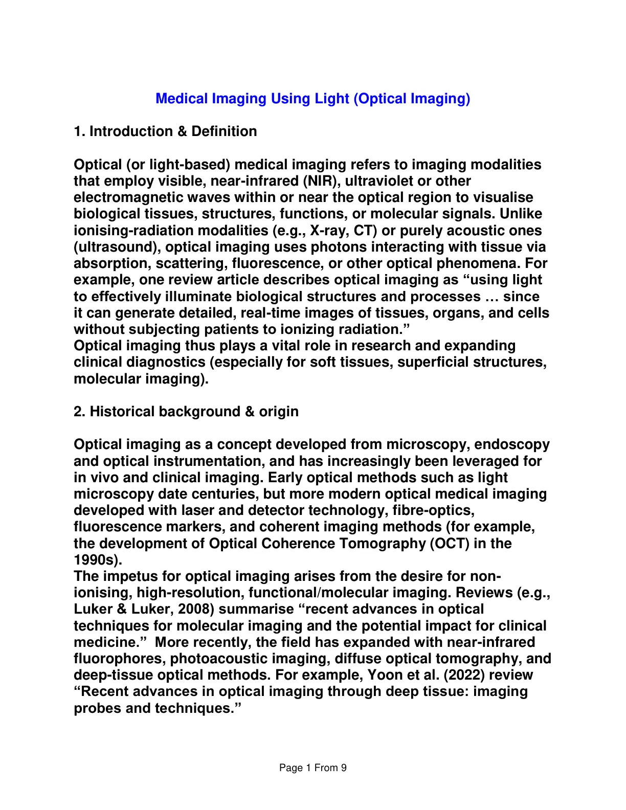 غلاف تقرير Medical Imaging Using Light (Optical Imaging)